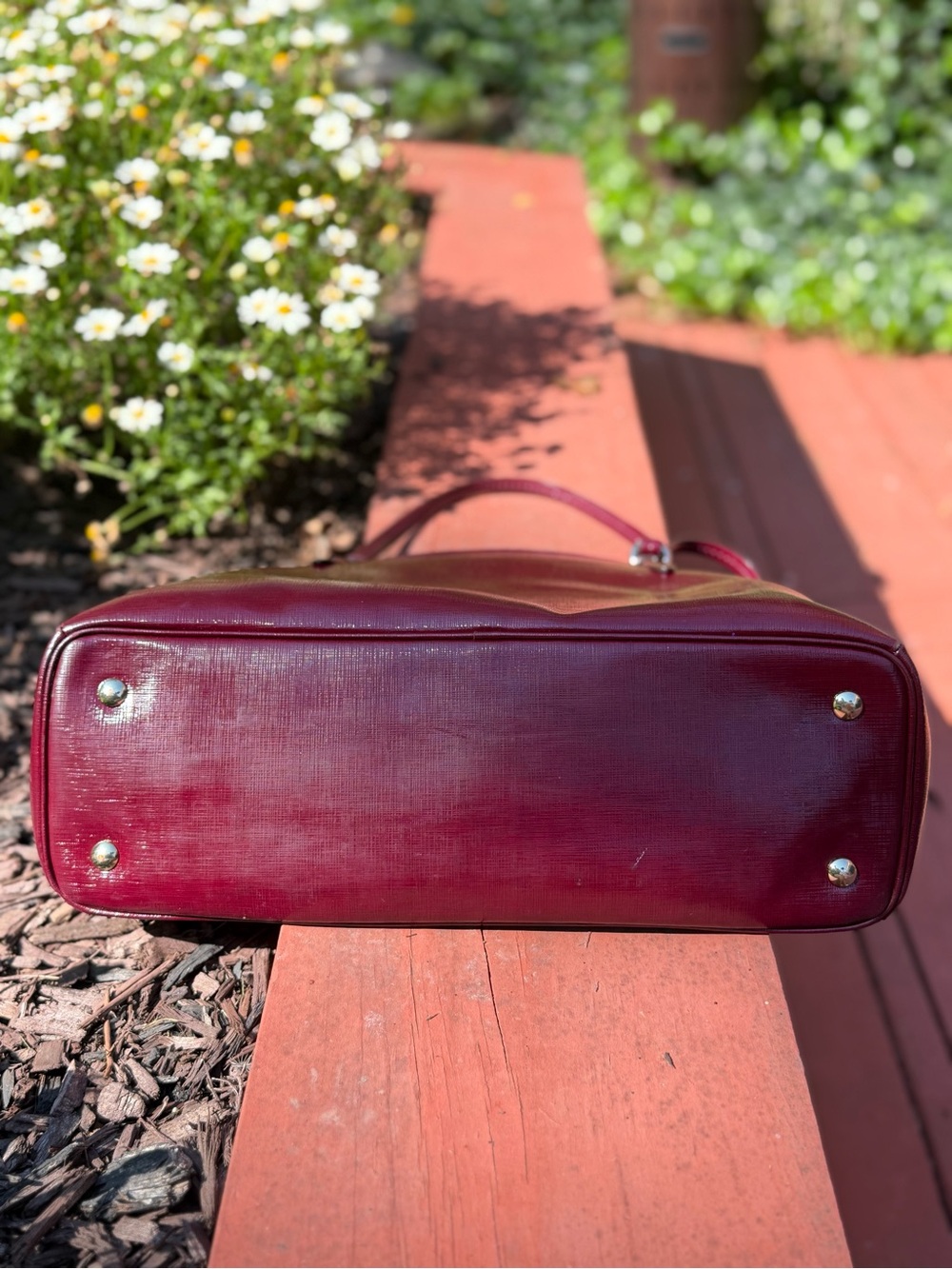 Coach Saffiano Patent Leather Triple Compartment Carryall Tote- Burgundy Merlot - Picture 3 of 16